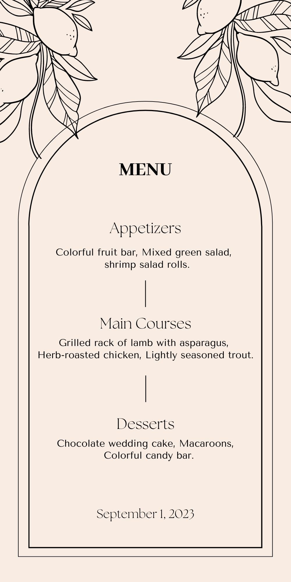 VINTAGE LEMONS MENU CARD