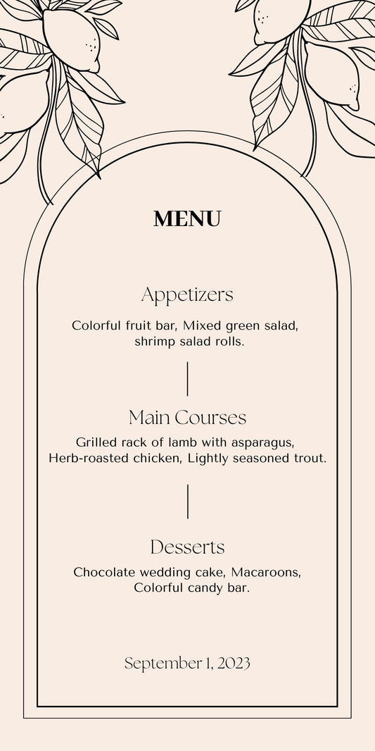 VINTAGE LEMONS MENU CARD