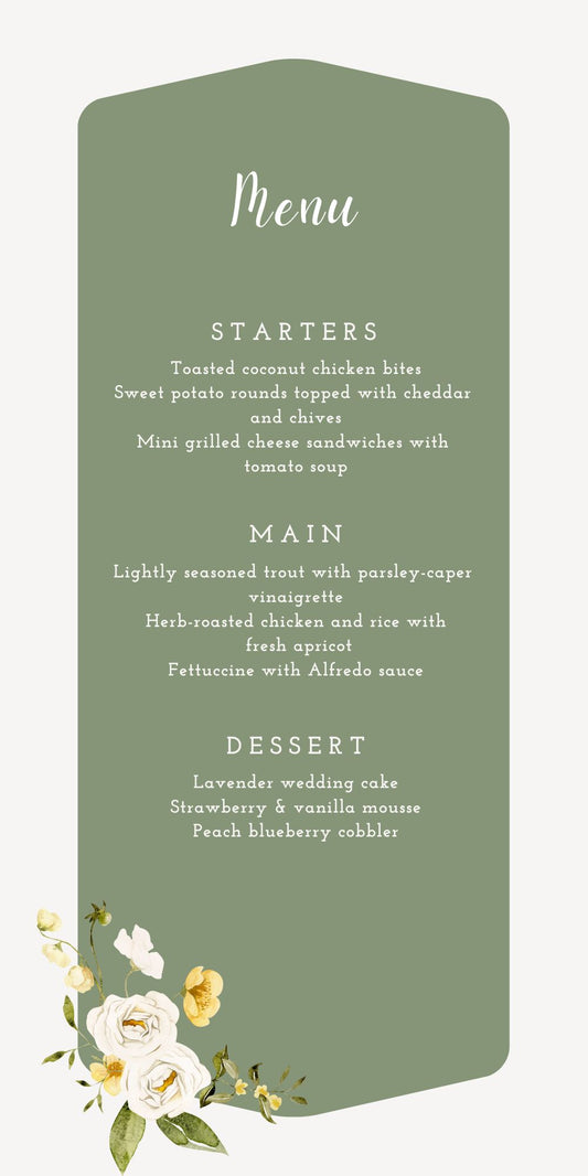 Floral Sage Green Menu Card
