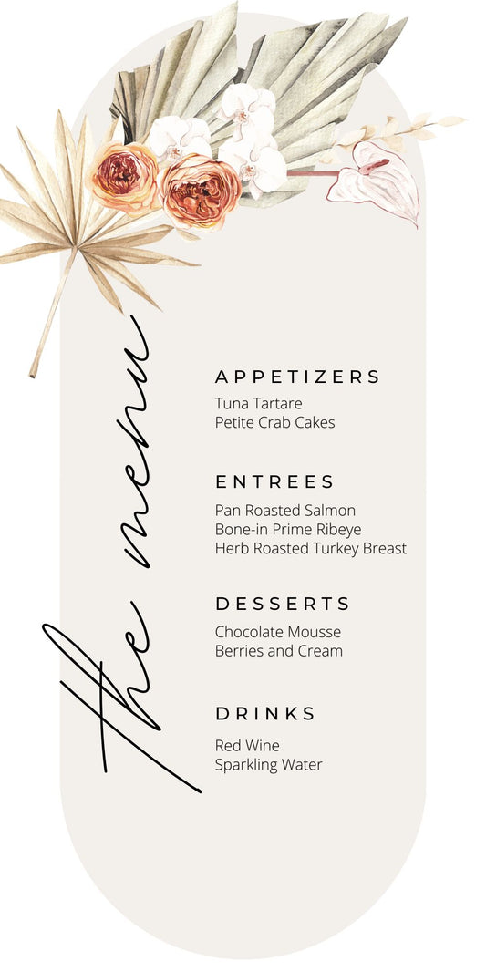Classy Boho Menu Card
